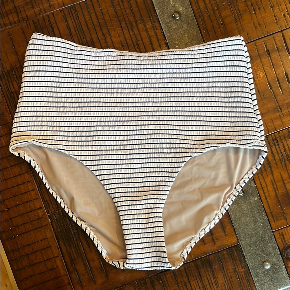 Striped High-Waisted Bikini Bottoms